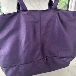 purple leather tote